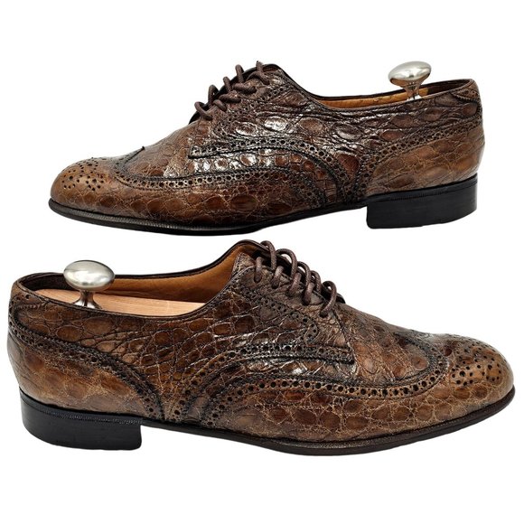 Vintage Full Alligator Italy A.Testoni Men's 8.5 Bronze Brown Exotic Dress Shoes - Picture 6 of 14